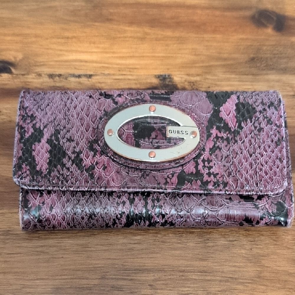 GUESS Pink and Black Snake Print Wallet